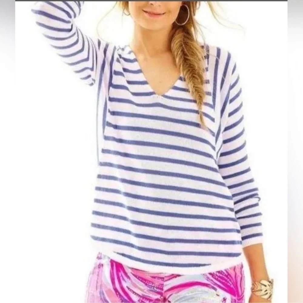 Lilly Pulitzer Stasia Striped Lightweight Sweater Blue & White- Women's Medium